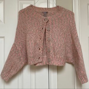 Pink-Flecked Cropped Batwing Sleeve Knit Cardigan